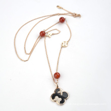 Funky daily wear adjustable clover sweater chain necklace made of natural stone